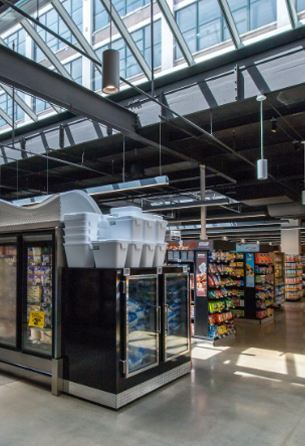 Cermak Fresh Market at The Fields creates a pleasant shopping experience with natural light.