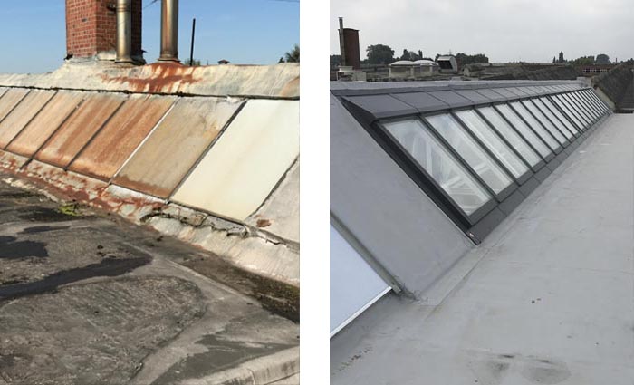 Before and after images of rooflight refurbishment with VELUX Modular skylights