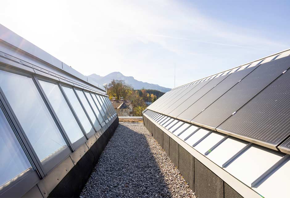 Modular Skylights shed roof construction with photovoltaics