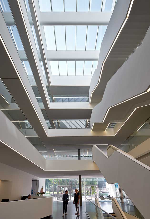 Rooflight solution with Atrium Longlight 5-30˚ and Atrium Ridgelight 5˚ with Beam, DZNE, Bonn, Germany