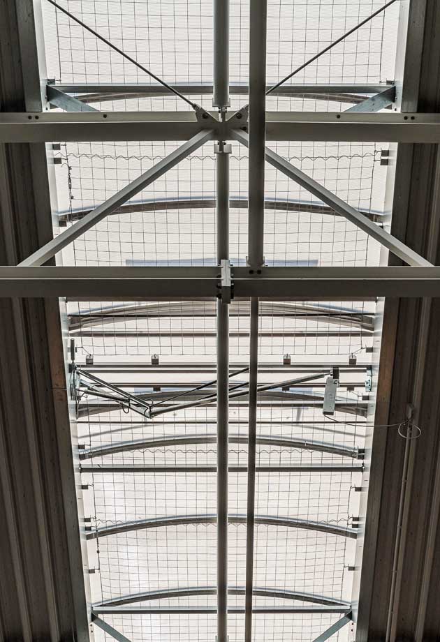 Interior view of a plastic arcade rooflight with fall-through protection 