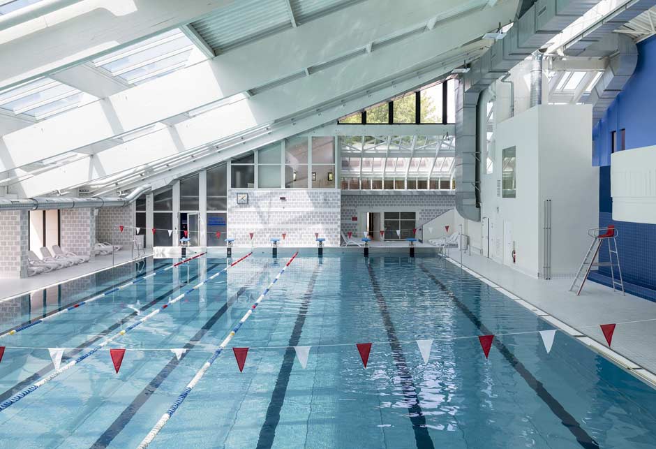 Internal view of the Nautiland swimming pool in France with VELUX Modular Skylights 