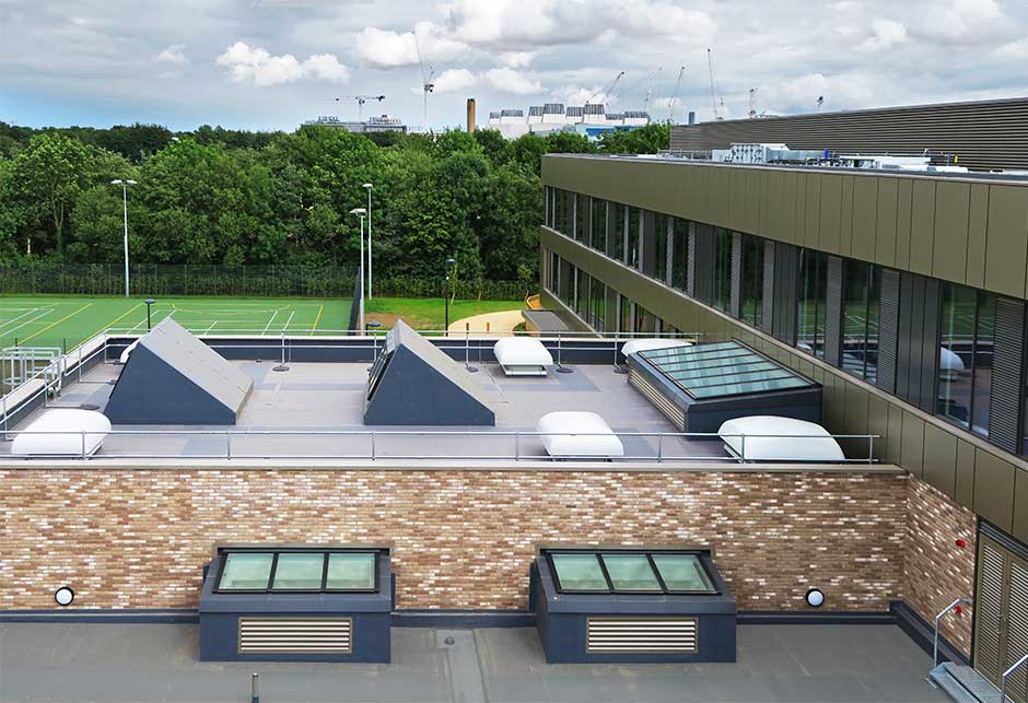 Wall-mounted skylight solution at Trumpington College – Photographer Richard Ellis