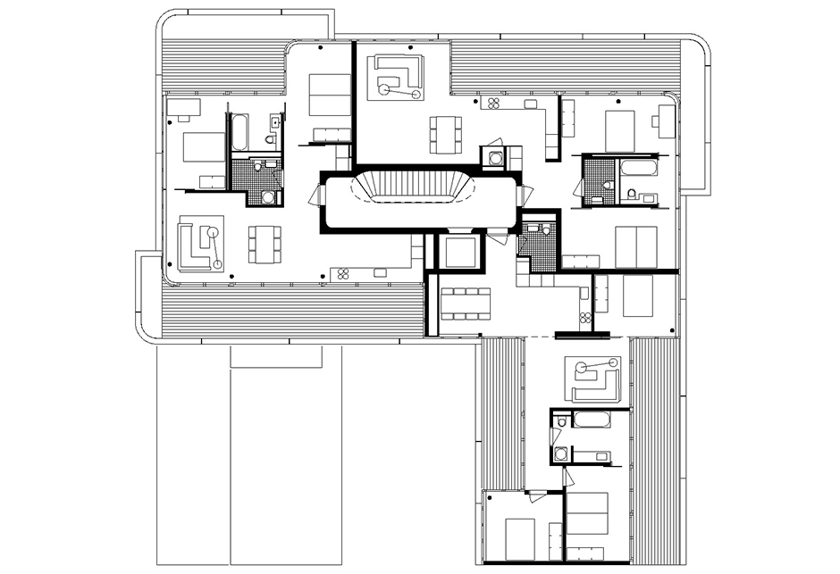 Architekturzeichnungen, Grundriss Dachgeschoss, möbliert, WALO Haus