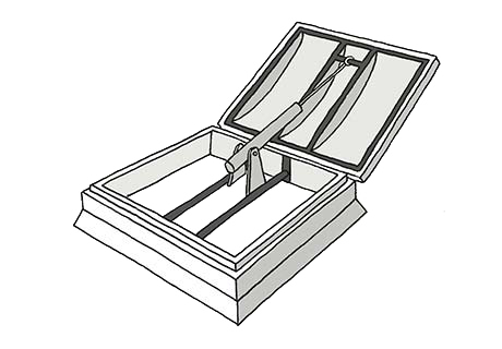 Ilustracja standardowego kopułowego, otwieranego świetlika dachowego